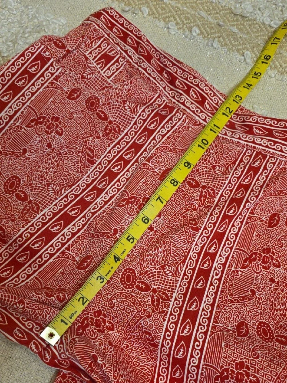 Printed Wide-Leg Cotton Pants in Pinky Red White Floral Paisley Medium (S) - Picture 5 of 12